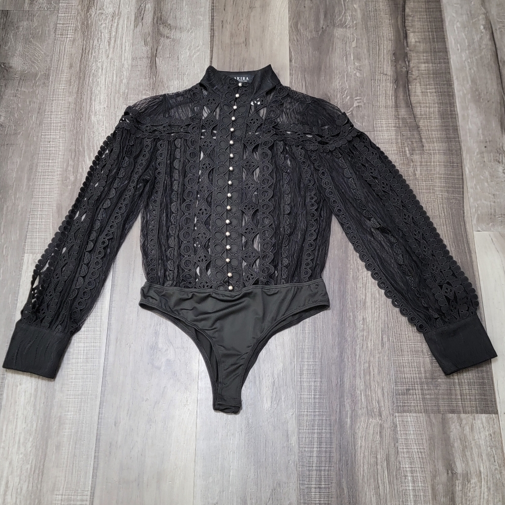 AKIRA Elegant Black Lace Bodysuit